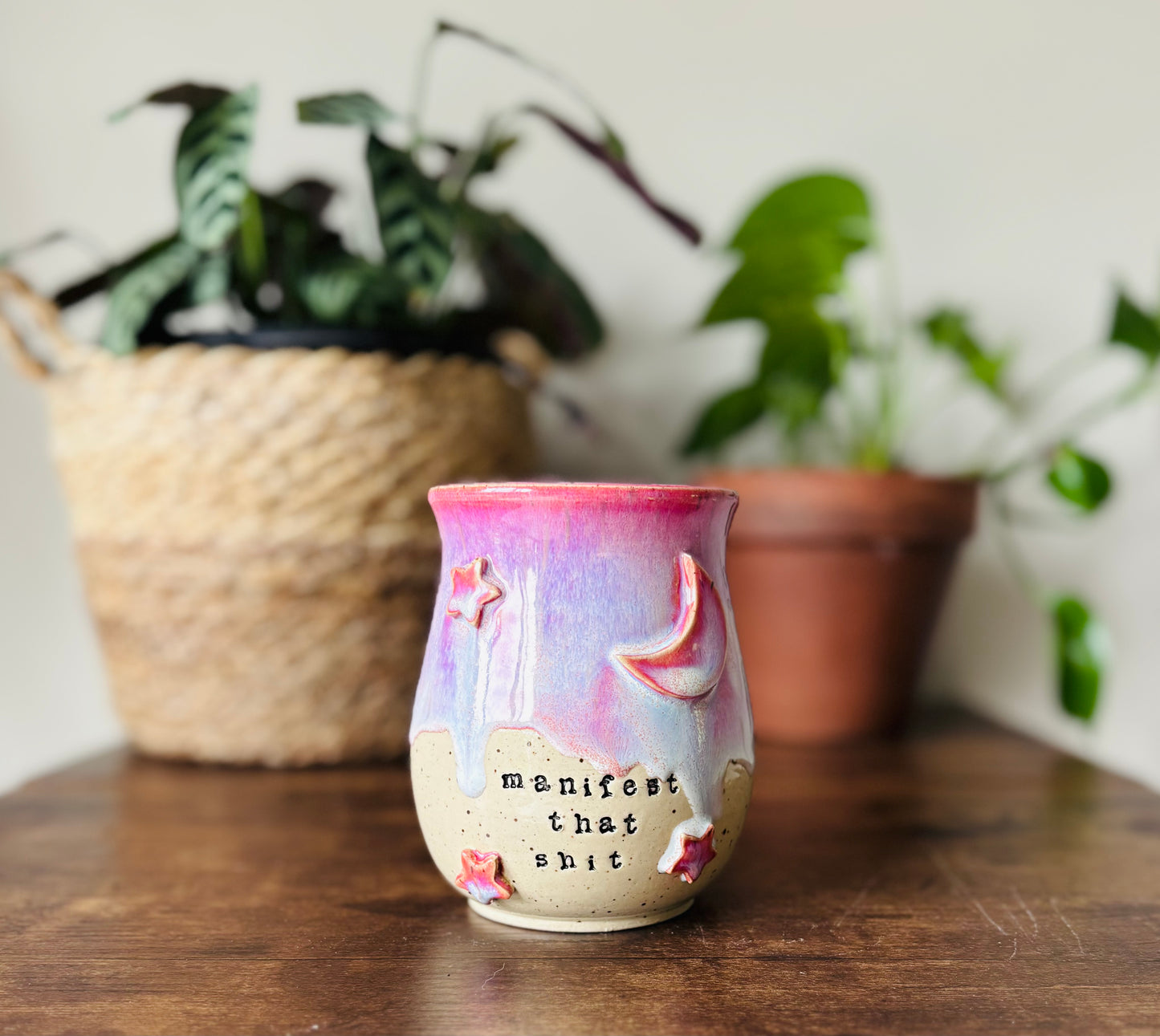 PRE-ORDER: “Manifest That Shit” Mug with Moon & Stars in Summer Rose (12-14 week lead time)