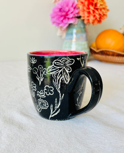 Hand Carved Farmhouse Wild Flower Mug