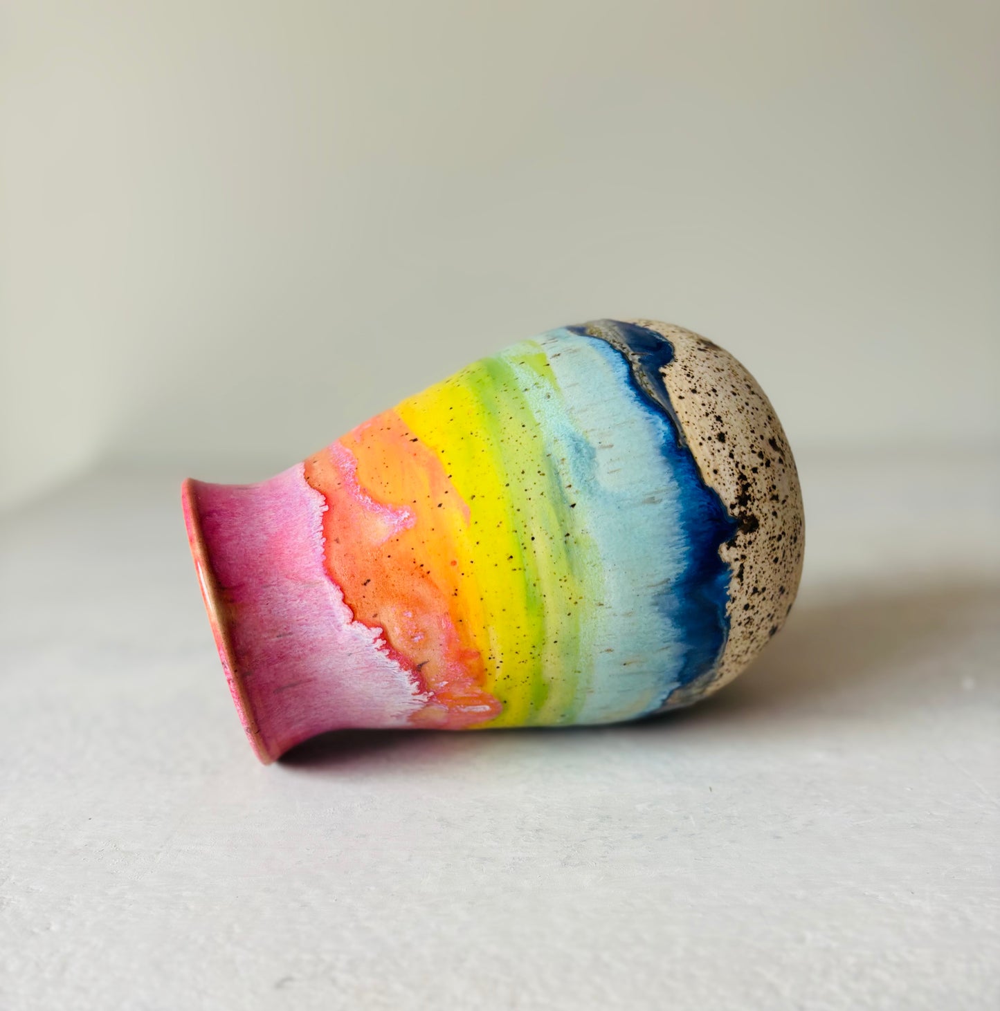 Bright Rainbow Striped Vase
