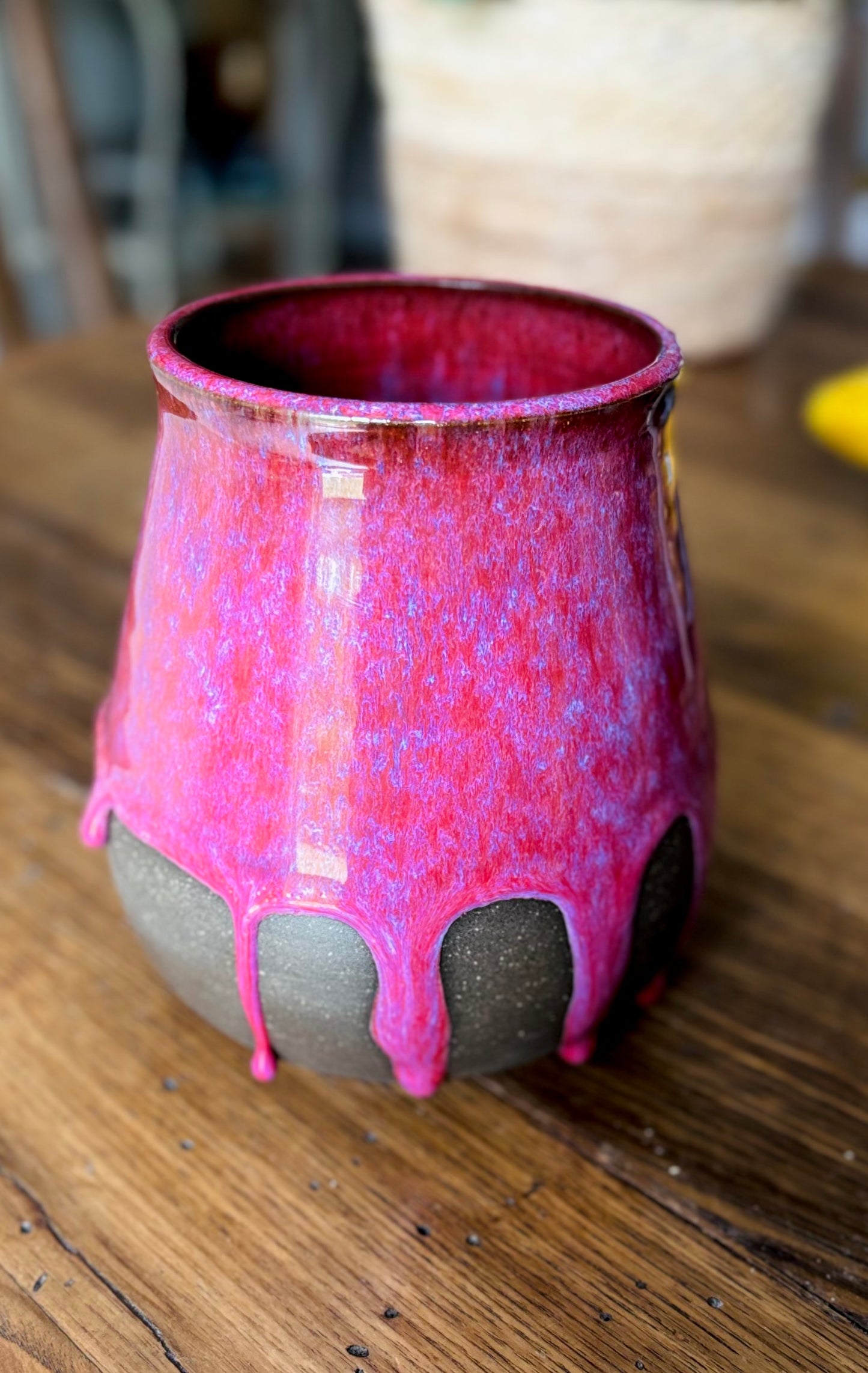 Hot Cherry Pink Drippy Vase