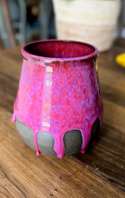 Hot Cherry Pink Drippy Vase