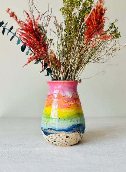 Bright Rainbow Striped Vase