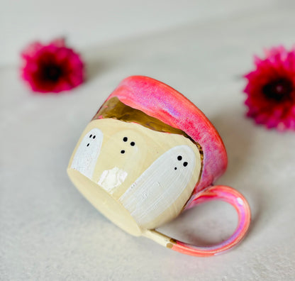 Golden Glaze Line Pink Ghost Mug
