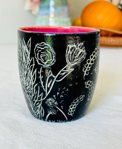 Hand Carved Farmhouse Wild Flower Mug
