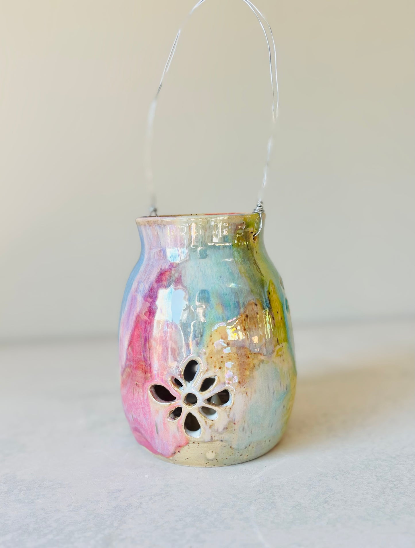 Iridescent Hand Carved Flower Lantern