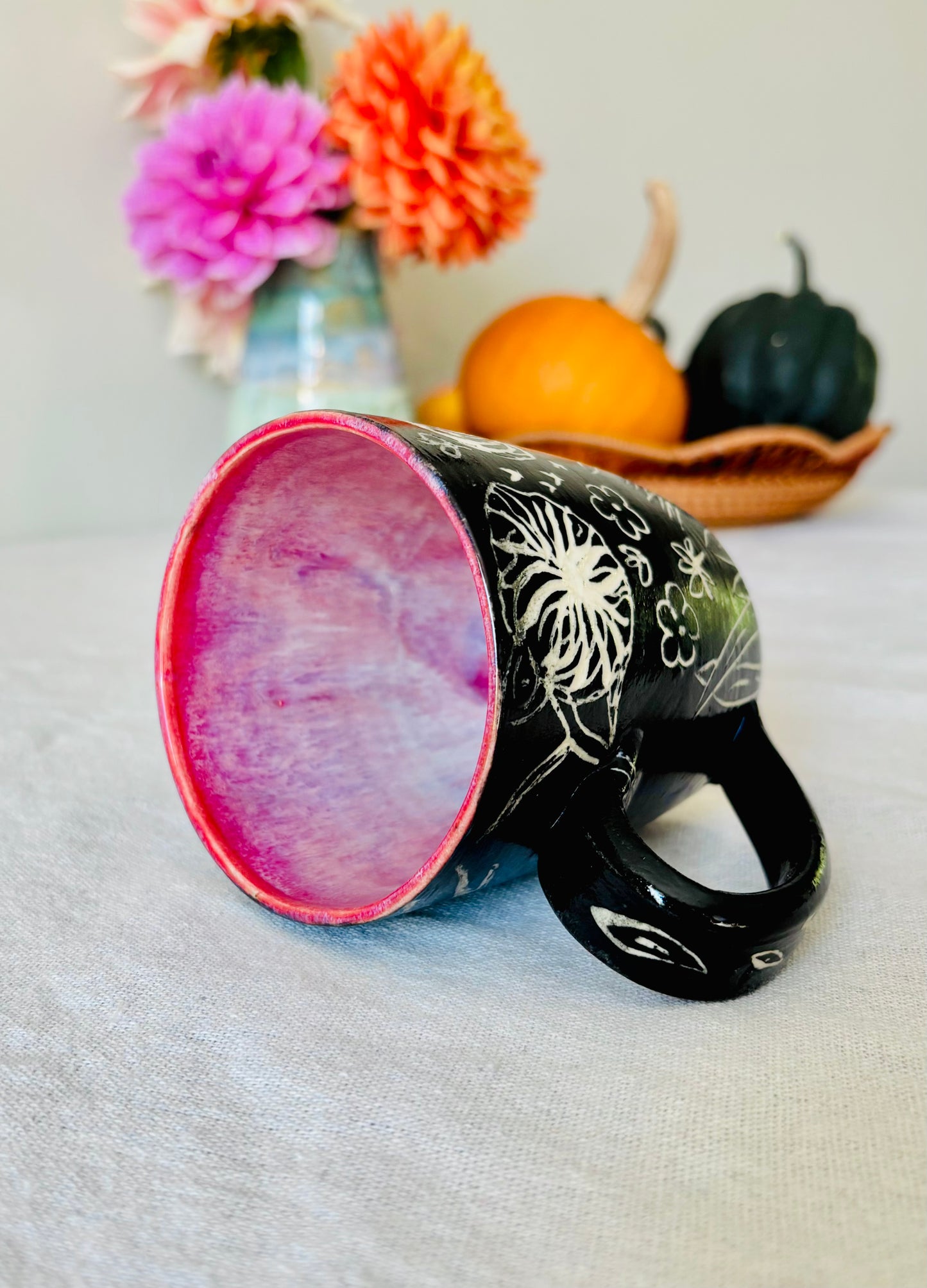 Hand Carved Farmhouse Wild Flower Mug 2