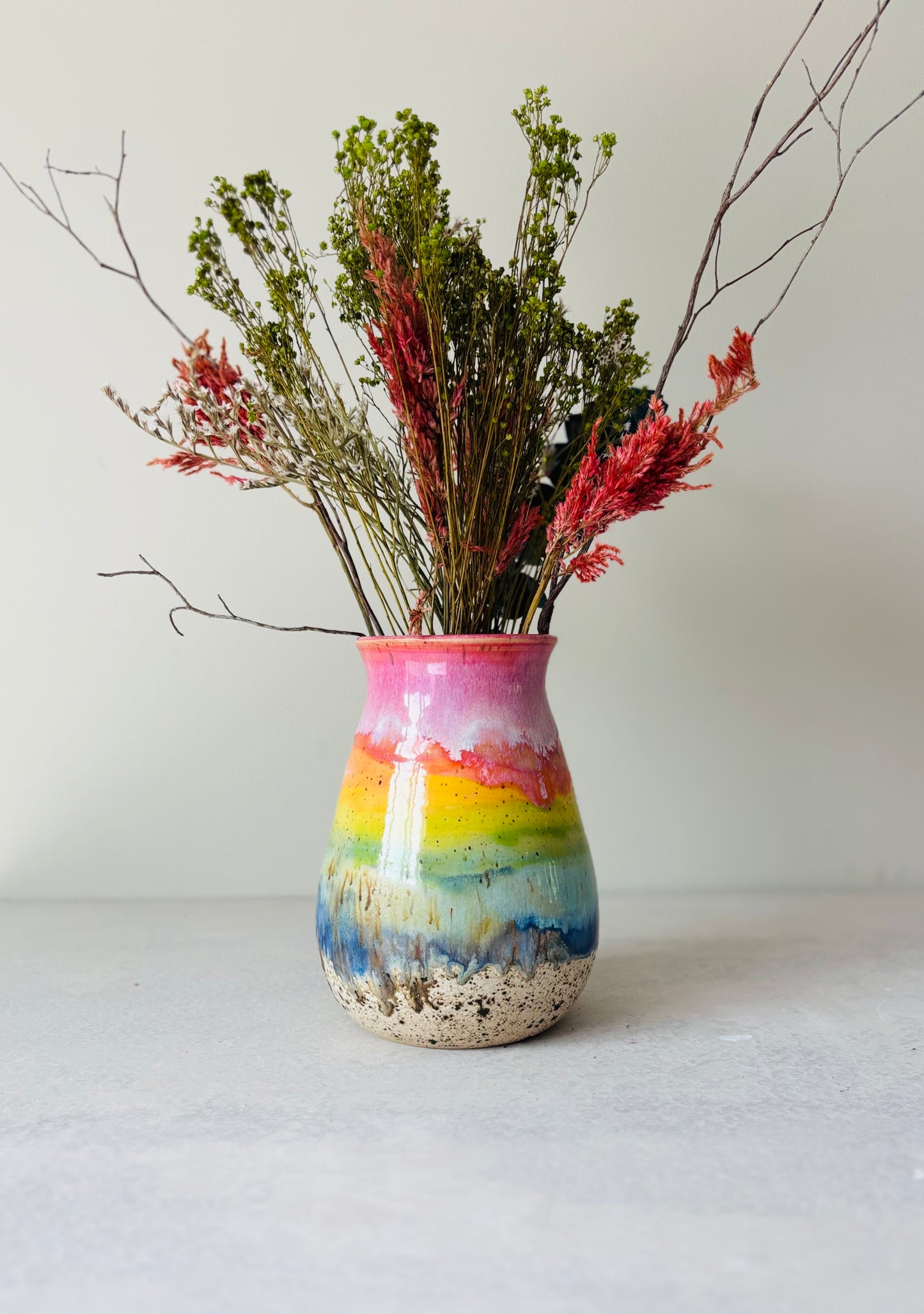 Bright Rainbow Striped Vase