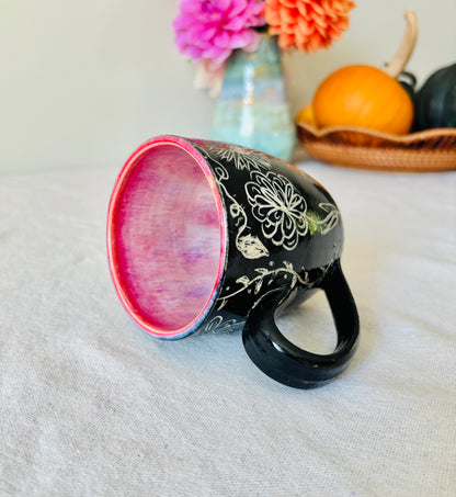 Hand Carved Farmhouse Wild Flower Mug