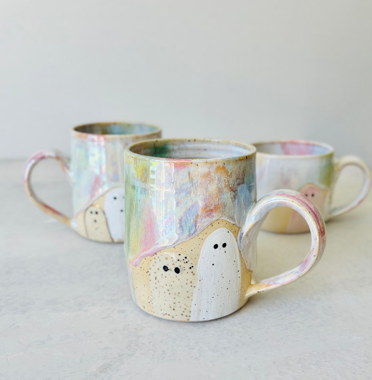 Iridescent Pastel Rainbow & 22k Gold Ghost Mug