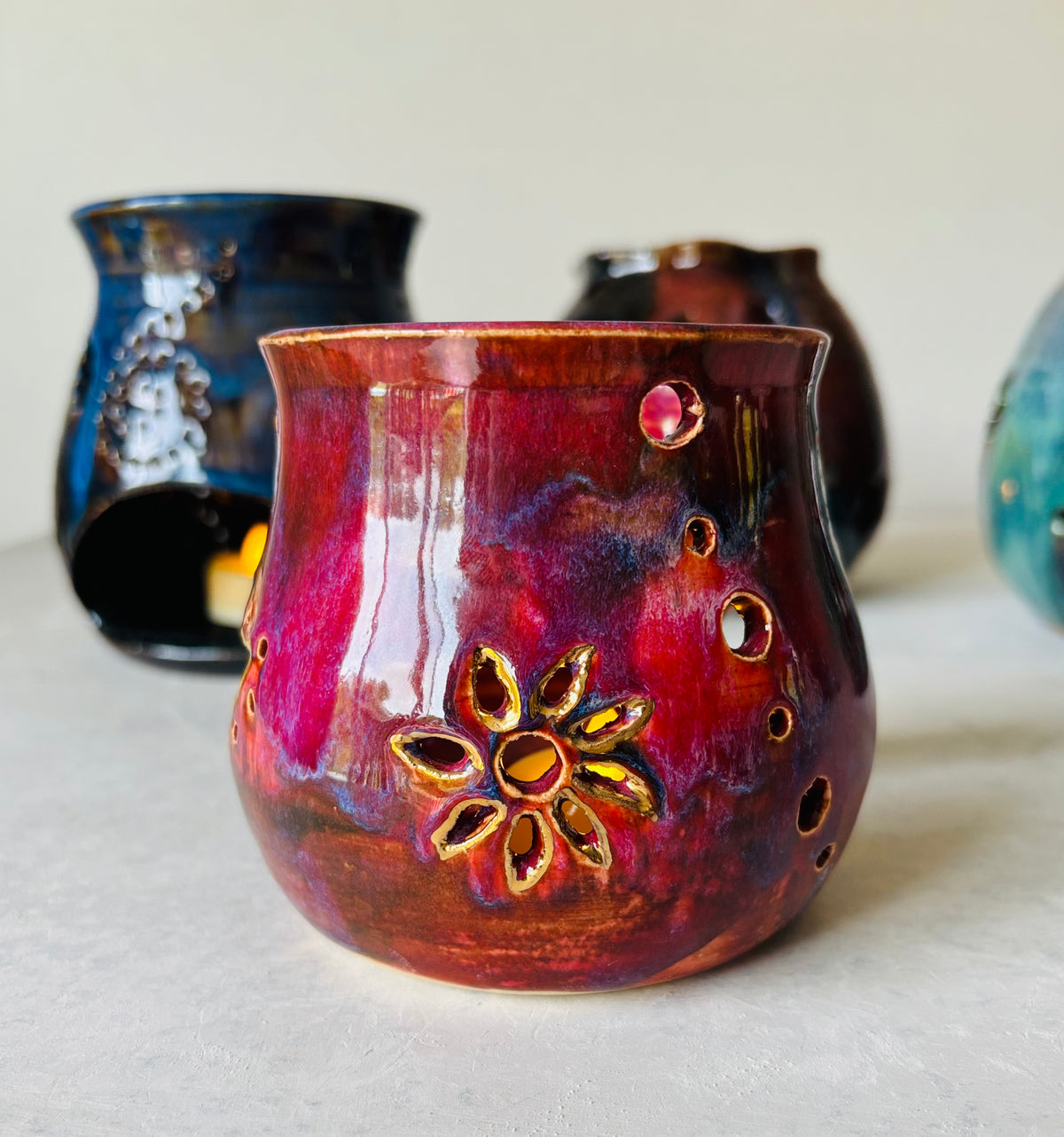 Tea Light Lantern with 22k Gold Detail