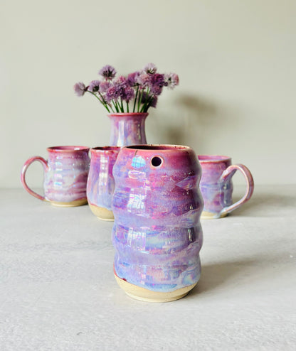 Iridescent Ripple Tumbler in Cosmic Rose Glaze (16 fl oz)
