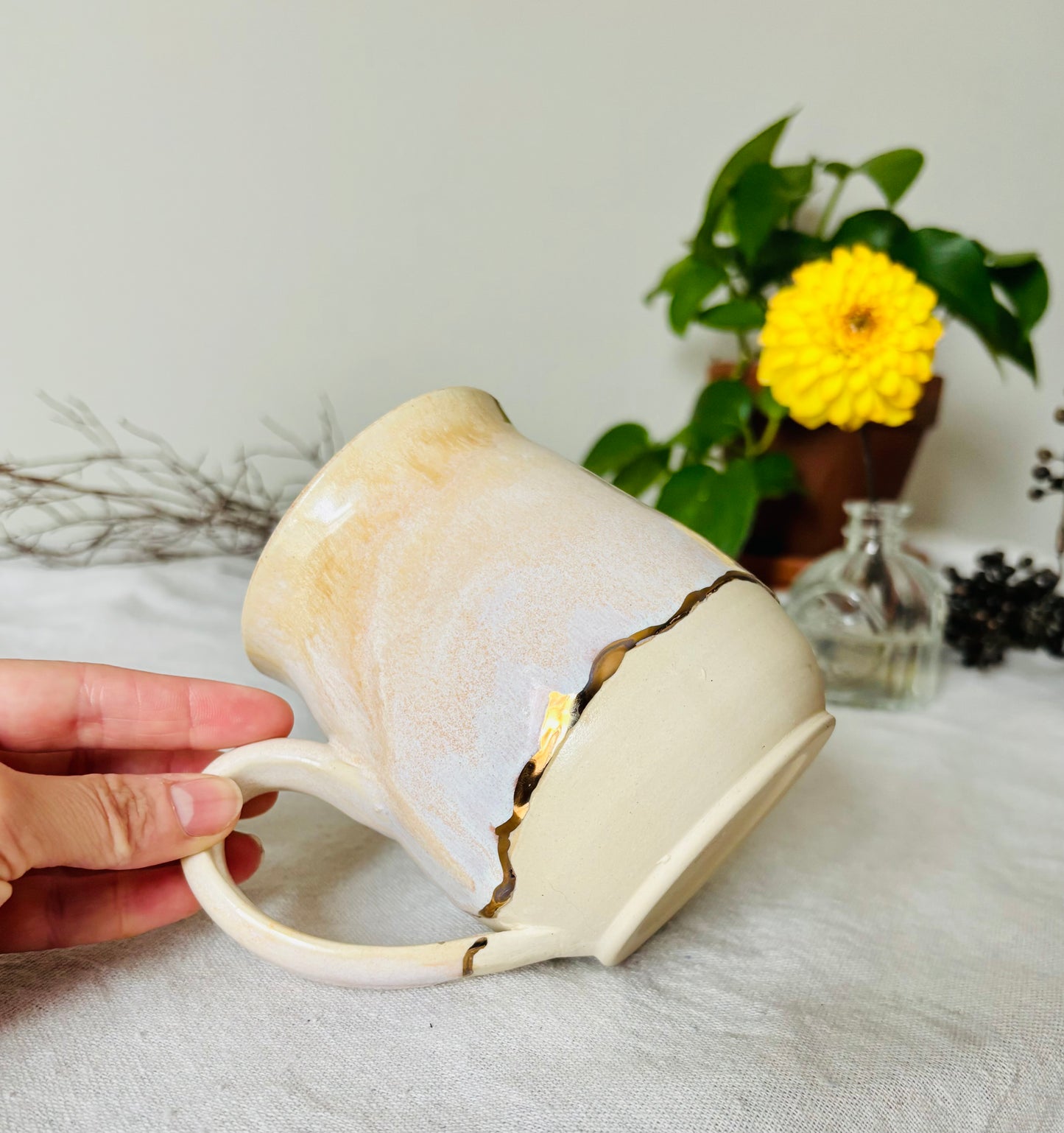 22k Gold Lined Honey & Cream Mug