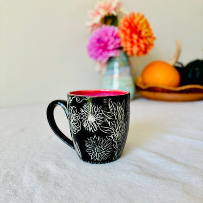 Hand Carved Farmhouse Wild Flower Mug