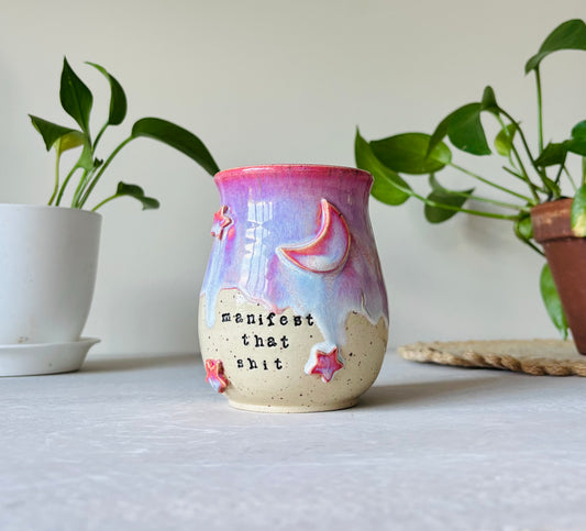 PRE-ORDER: “Manifest That Shit” Mug with Moon & Stars in Summer Rose (12-14 week lead time)