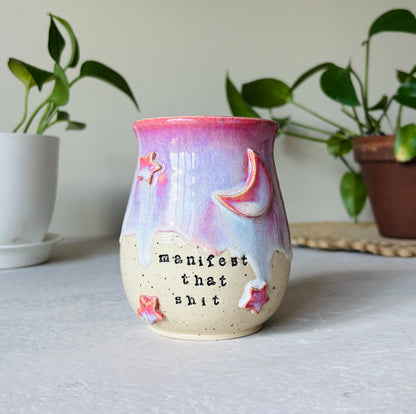 PRE-ORDER: “Manifest That Shit” Mug with Moon & Stars in Summer Rose (12-14 week lead time)
