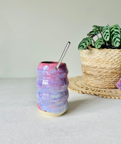 Iridescent Ripple Tumbler in Cosmic Rose Glaze (16 fl oz)